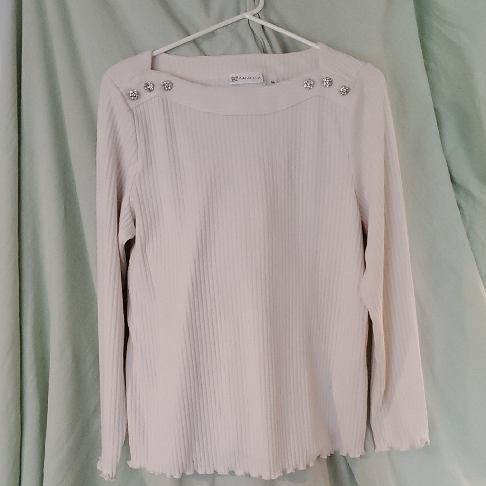 Rafaella Ribbed Top with Embellished Shoulders